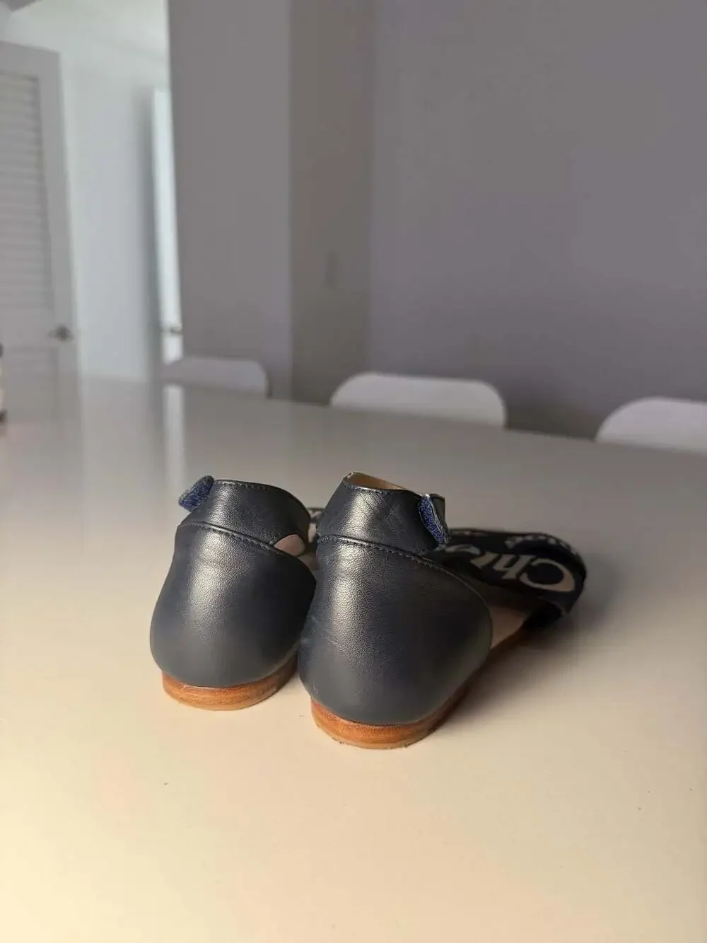 Chloé Kids Woody Navy Blue Canvas Flat Sandals with Ankle Strap Size 34